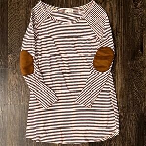 Cherish White and Brown 3/4 Sleeve Tunic Dress